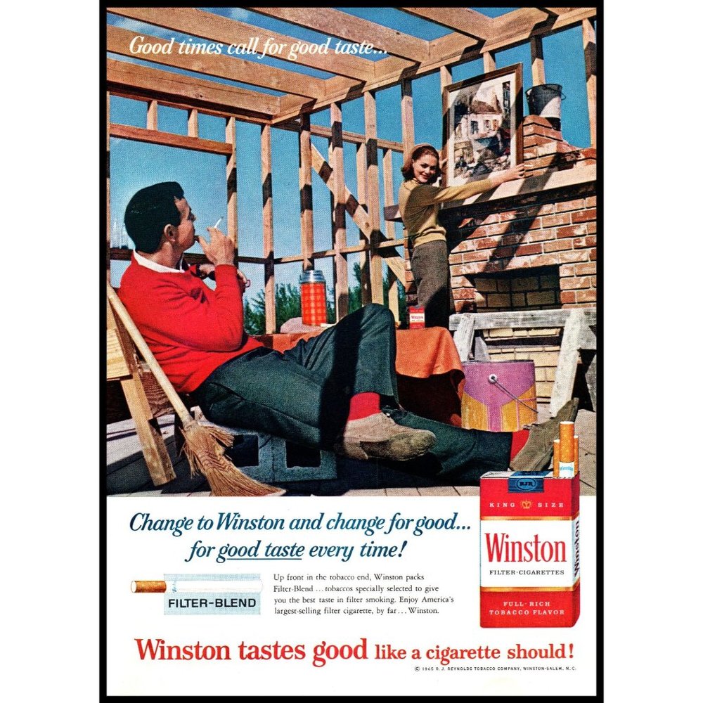 1965 Winston Cigarettes Vintage Print Ad Couple New House Construction Wall Art
